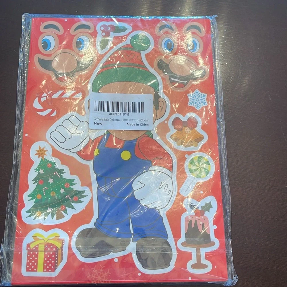 NIP 32 sheets Super Mario Christmas make a face craft activities sticker sheets